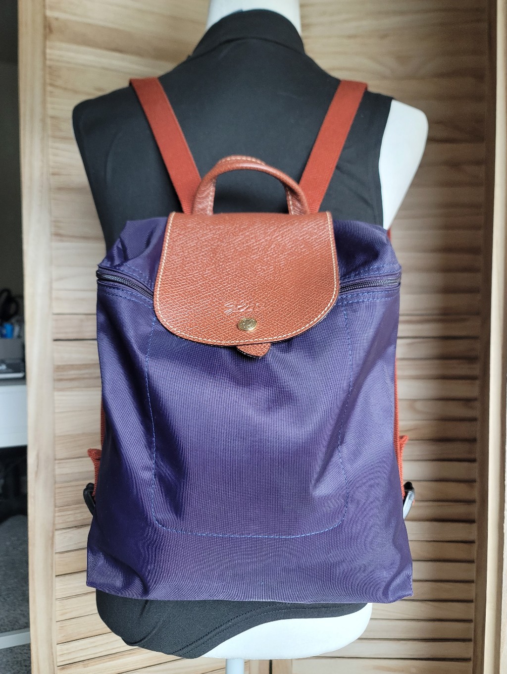 Longchamp Le Pliage Nylon Backpack In Amethyst Purple/Gold.
